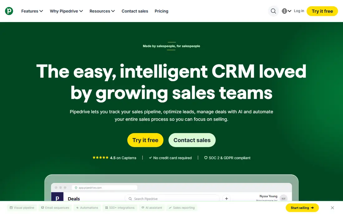 Pipedrive homepage