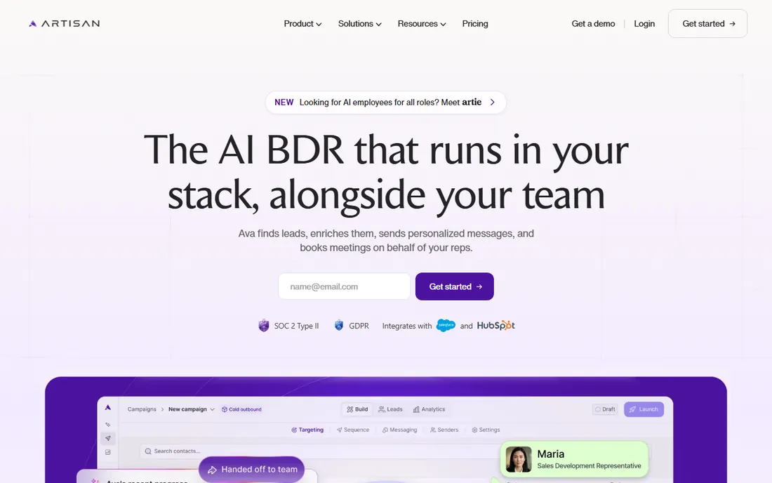 Artisan homepage