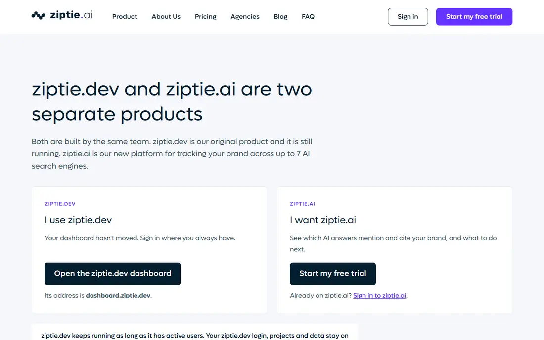 ZipTie homepage