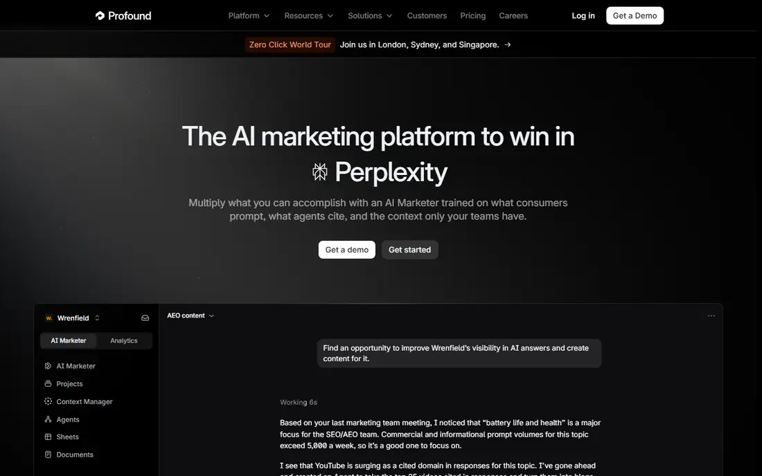 Profound homepage