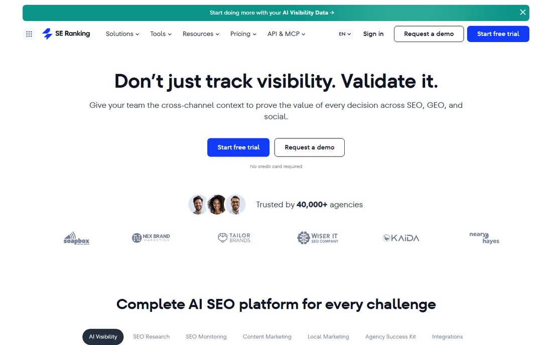 SE Ranking homepage