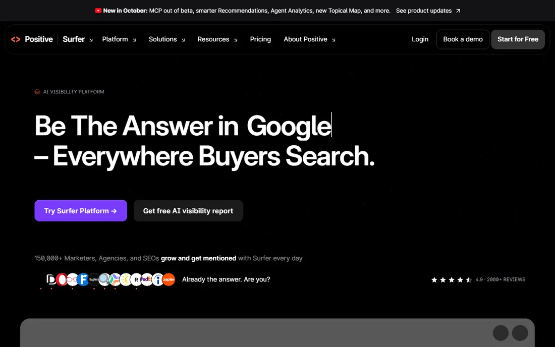 Surfer SEO homepage