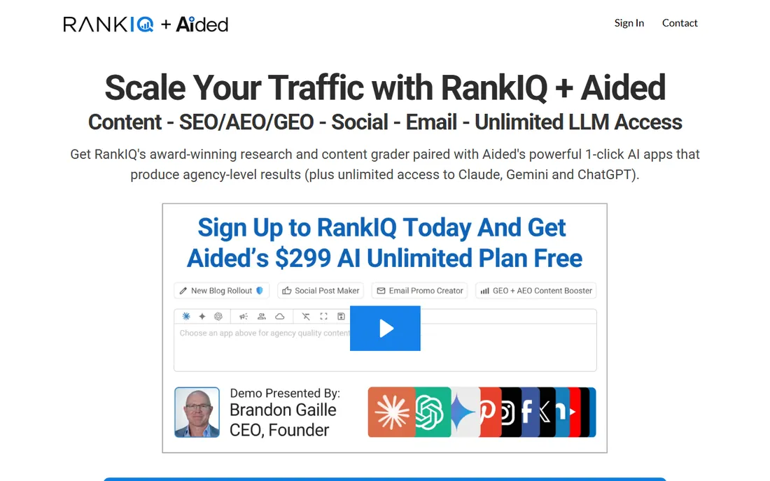 RankIQ homepage