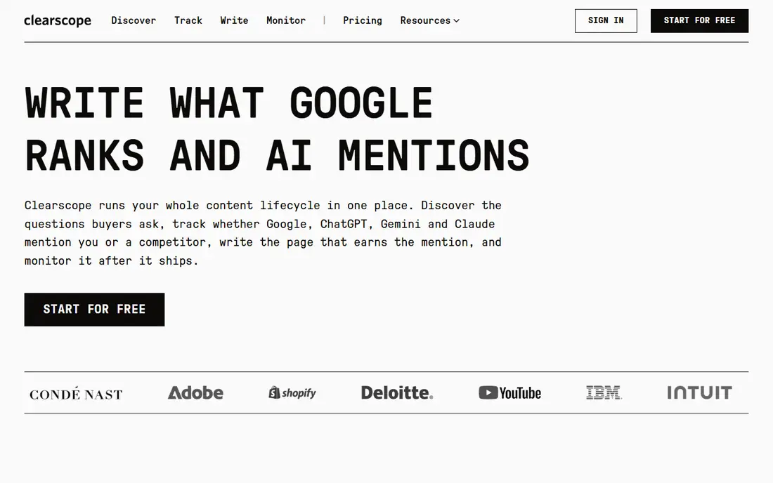 Clearscope homepage