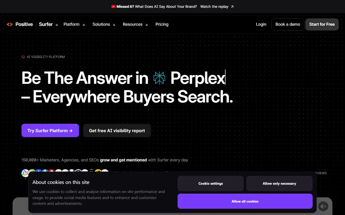 Surfer SEO homepage