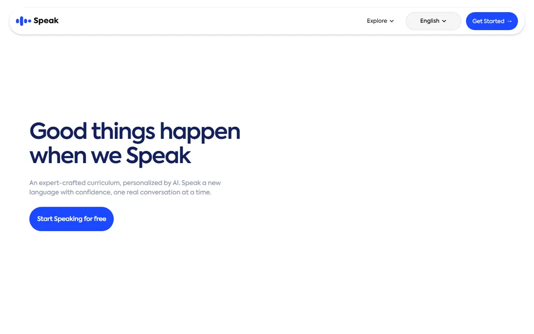 Speak homepage