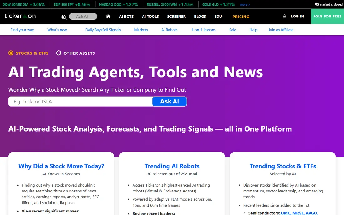 Tickeron homepage