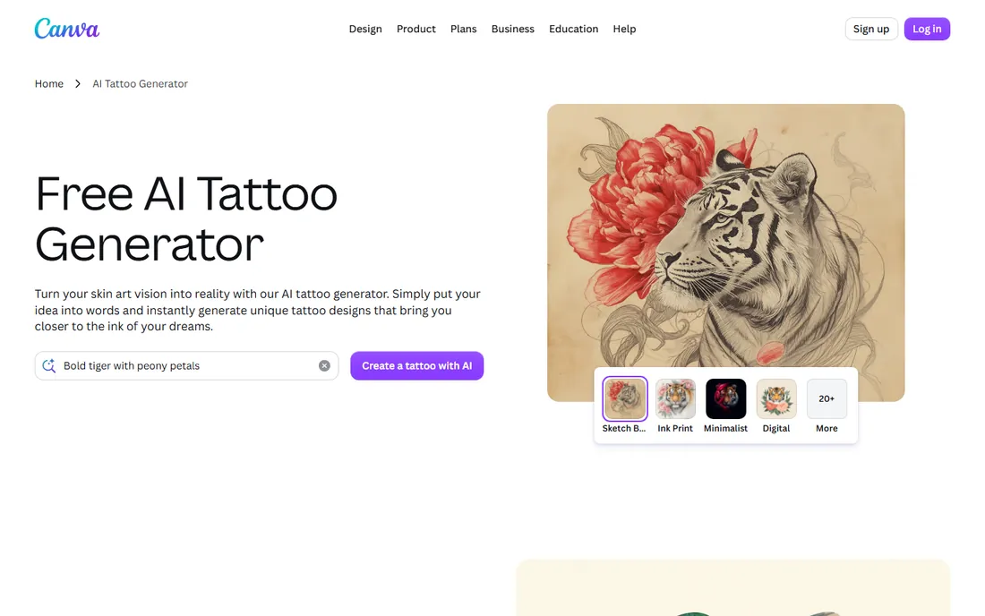Canva homepage