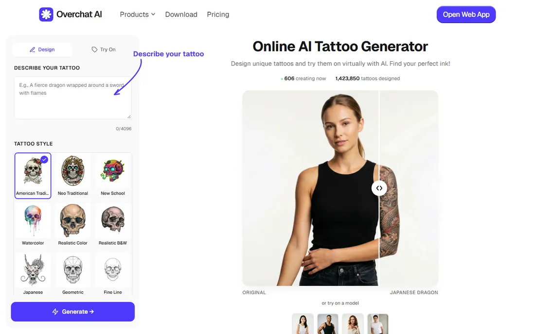 Overchat AI homepage