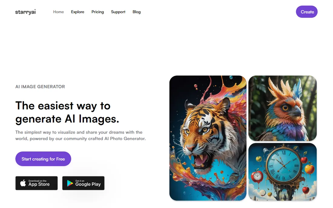 StarryAI homepage