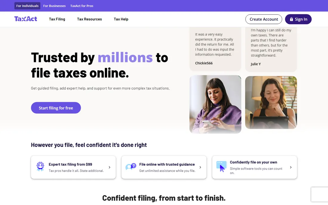 TaxAct homepage