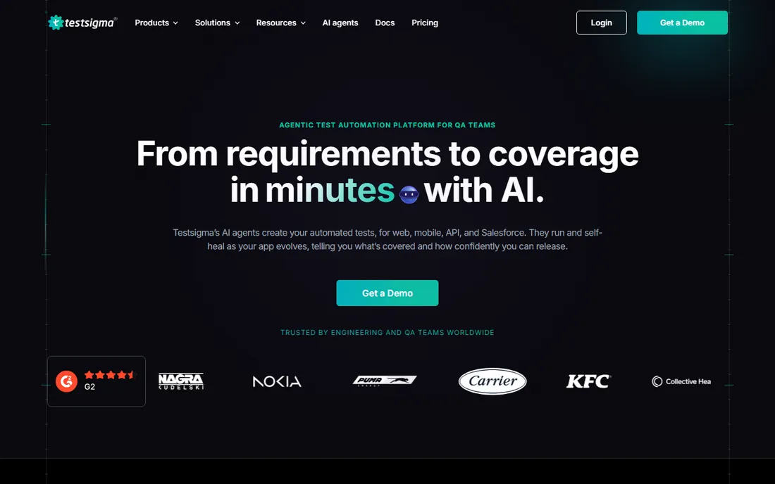 Testsigma homepage