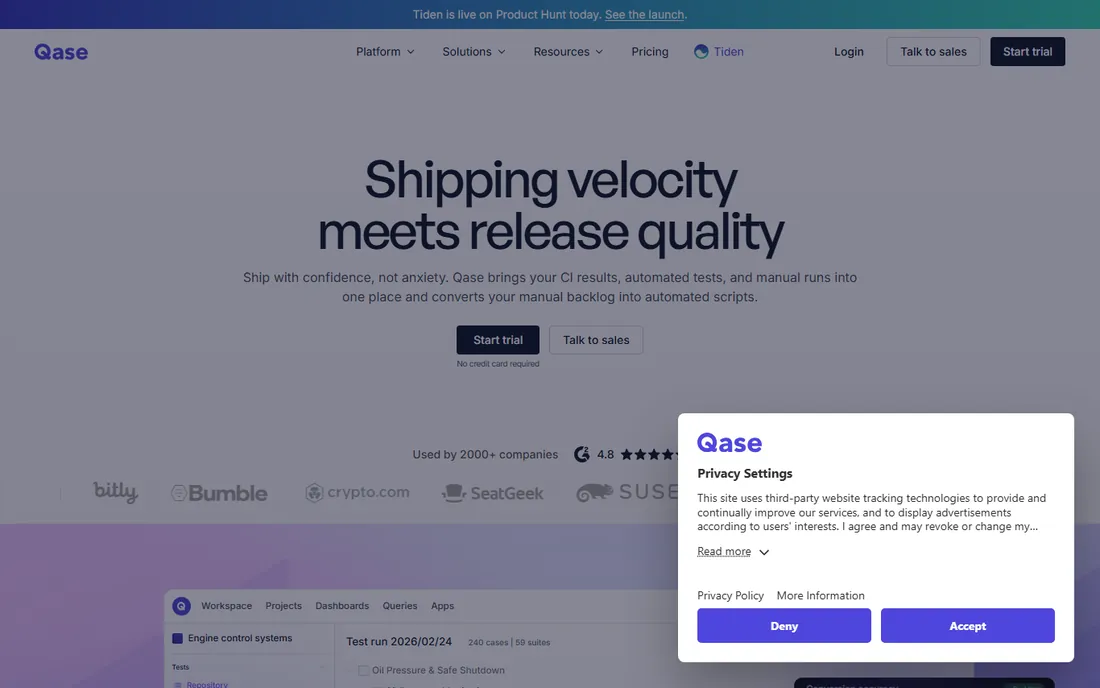 Qase homepage