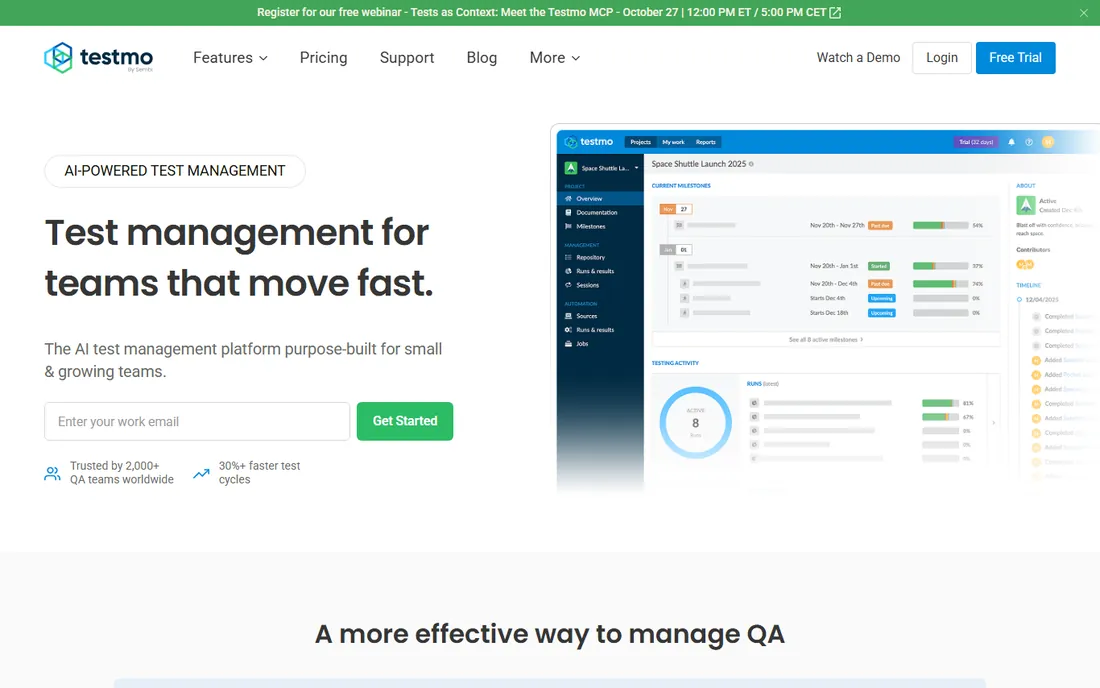 Testmo homepage