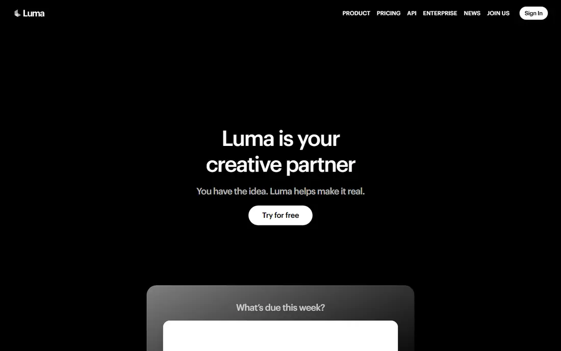Luma Dream Machine homepage