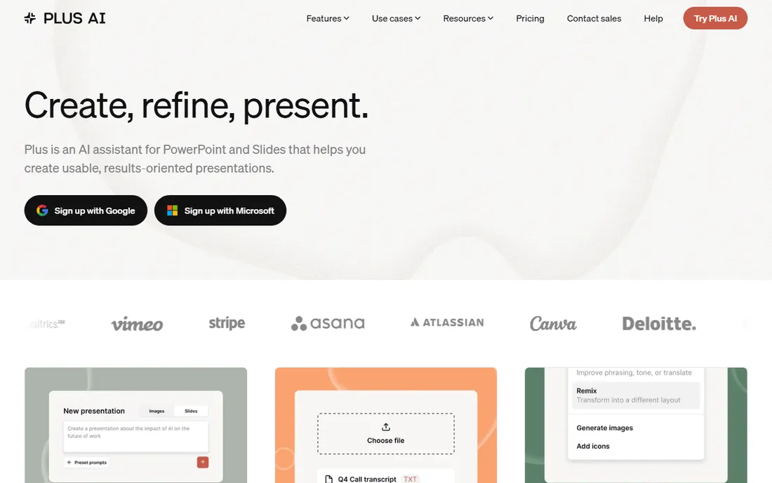 Plus AI homepage