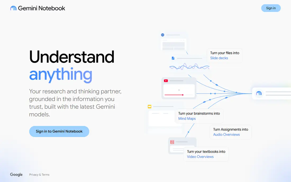 NotebookLM homepage