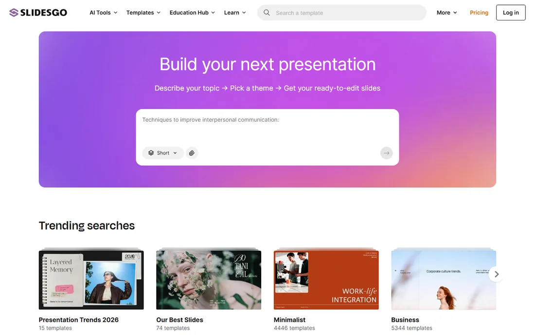 Slidesgo homepage