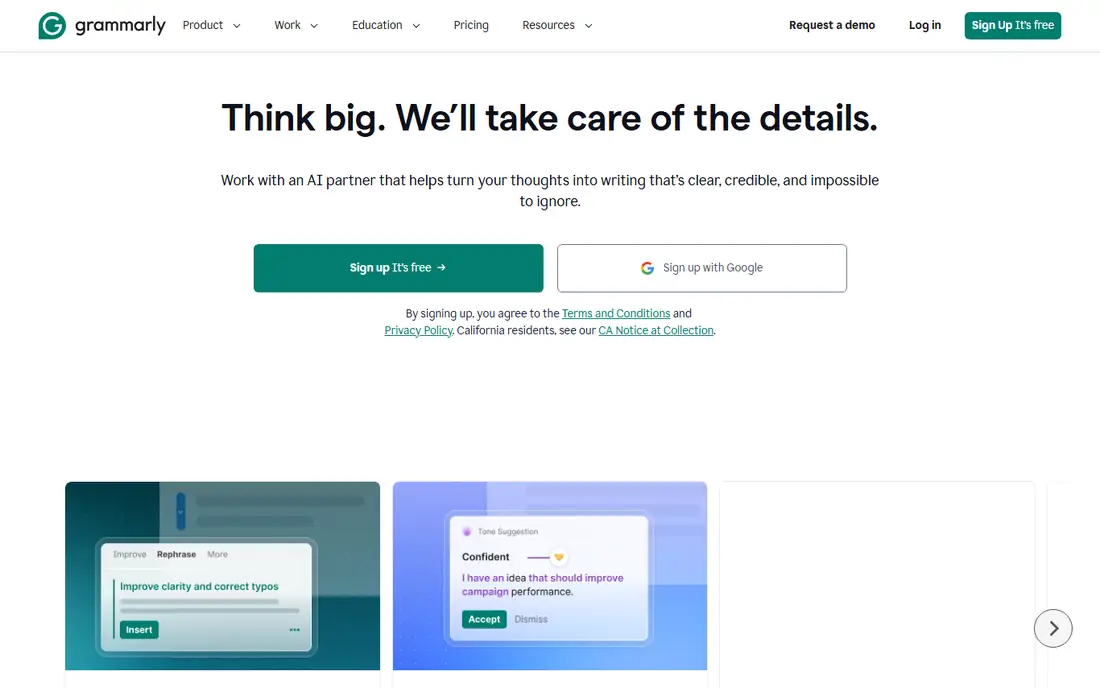 Grammarly homepage