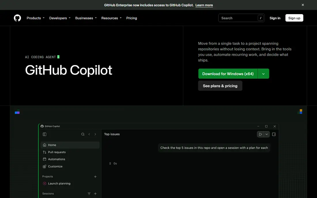 GitHub Copilot homepage