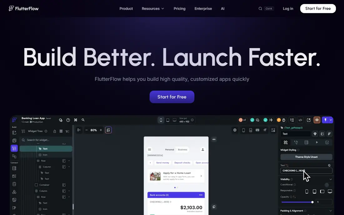 FlutterFlow homepage