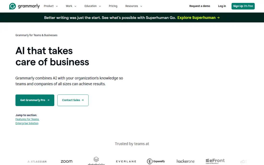Grammarly Business homepage