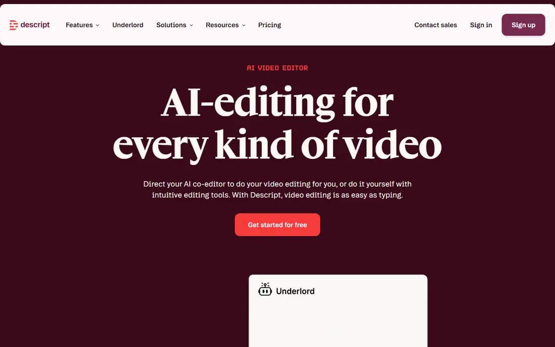 Descript homepage
