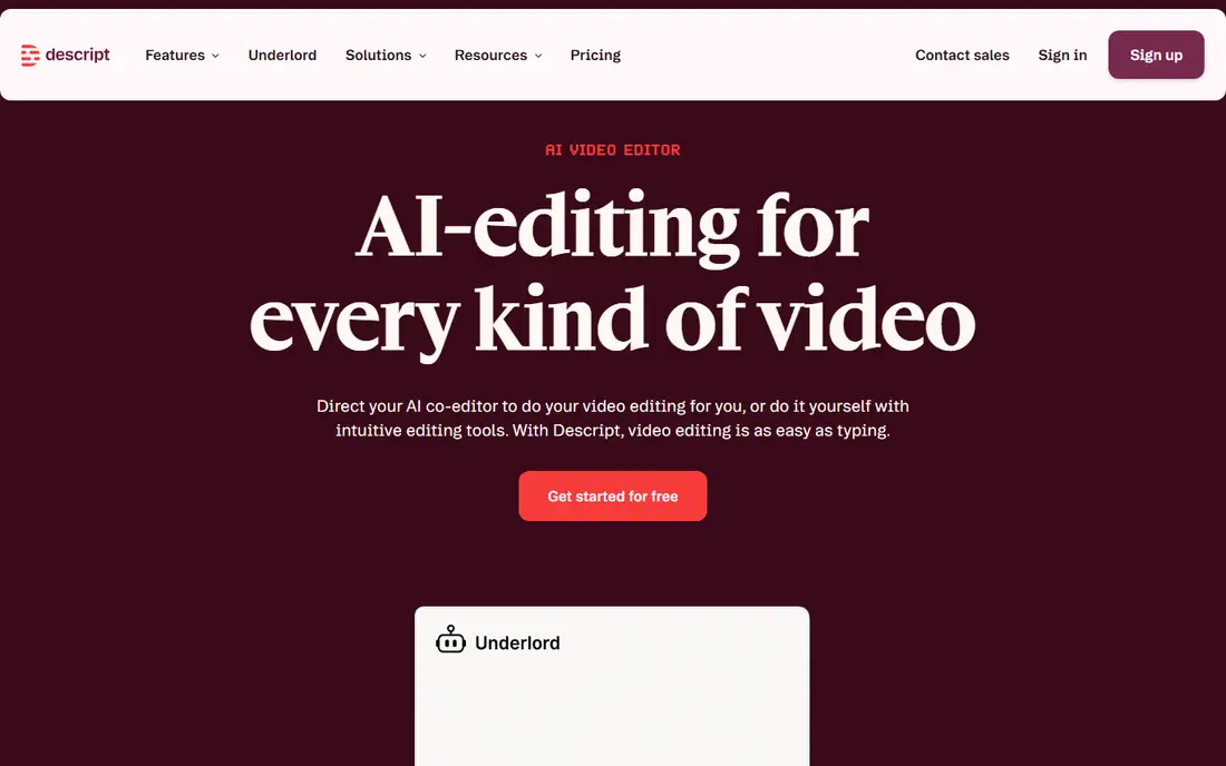 Descript homepage