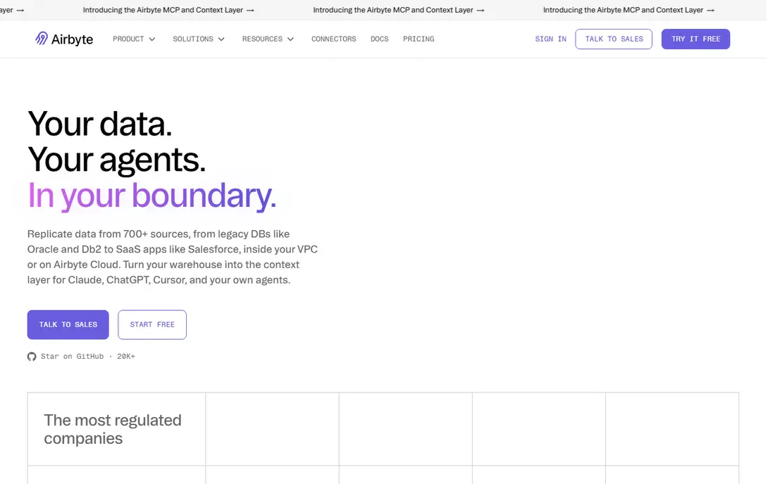 Airbyte homepage