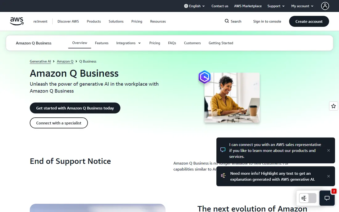 Amazon Q Business homepage
