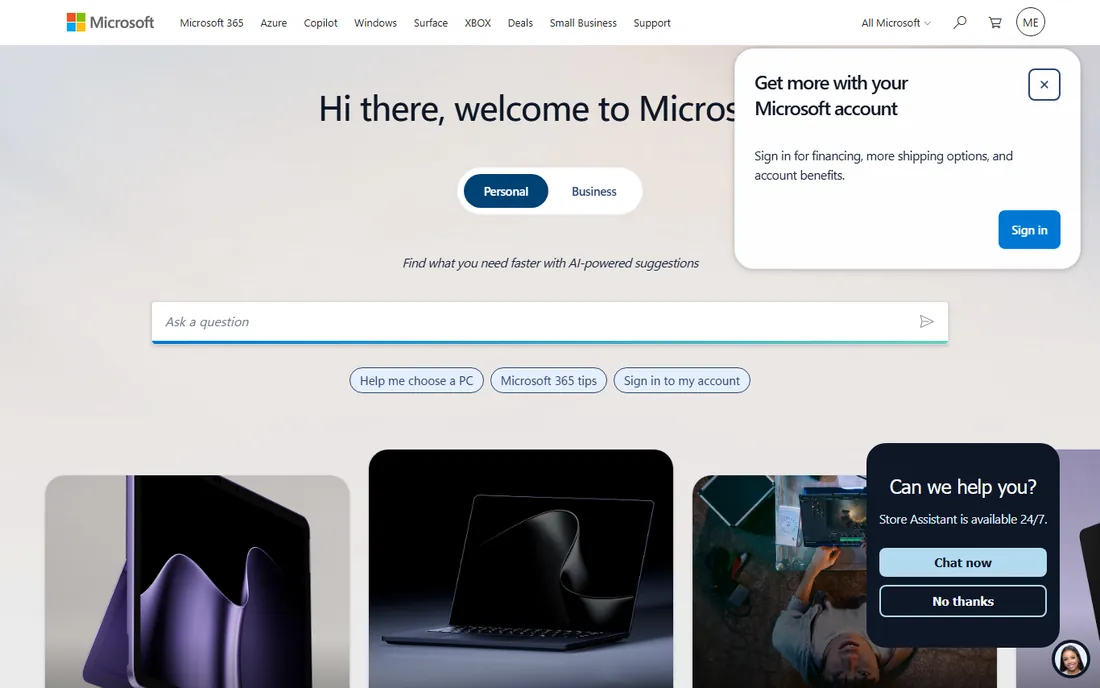 Microsoft 365 Copilot homepage