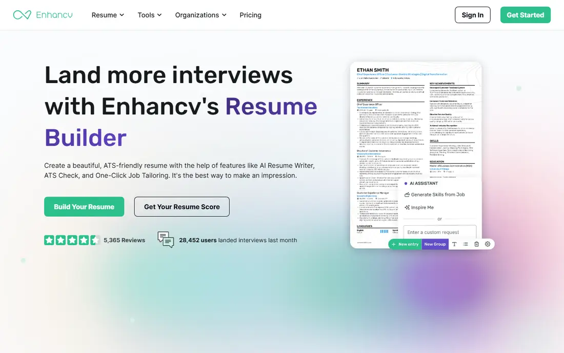 Enhancv homepage