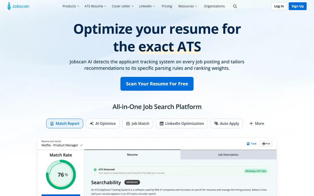 Jobscan homepage