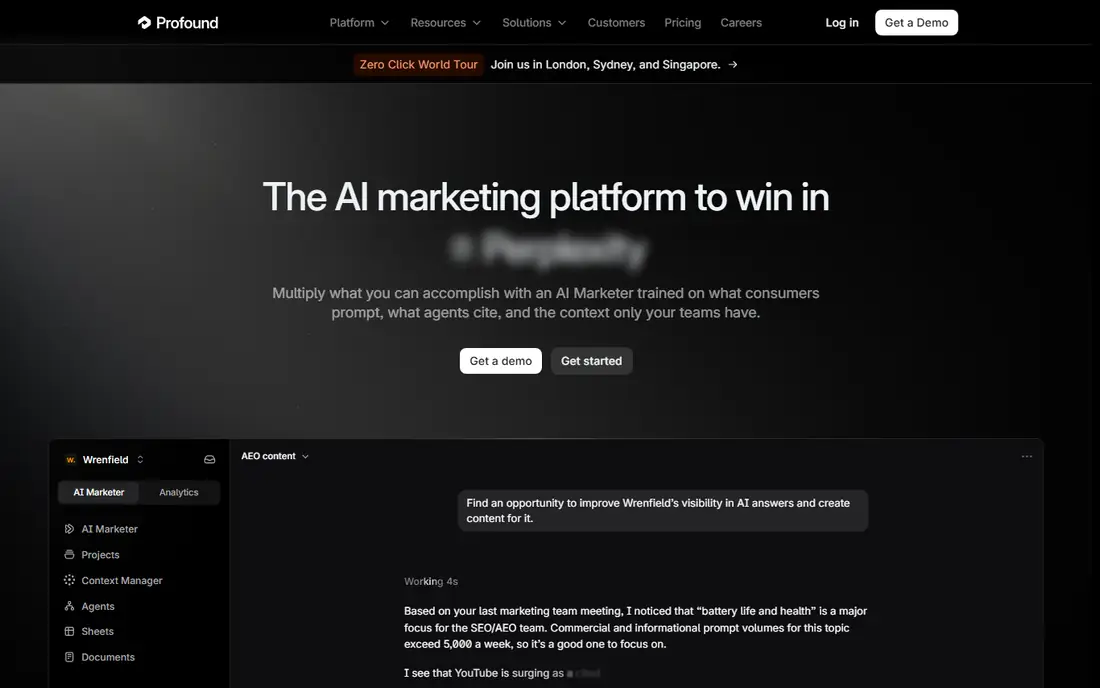 Profound homepage
