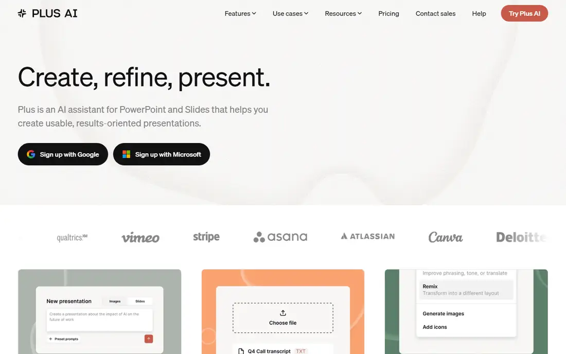 Plus AI homepage