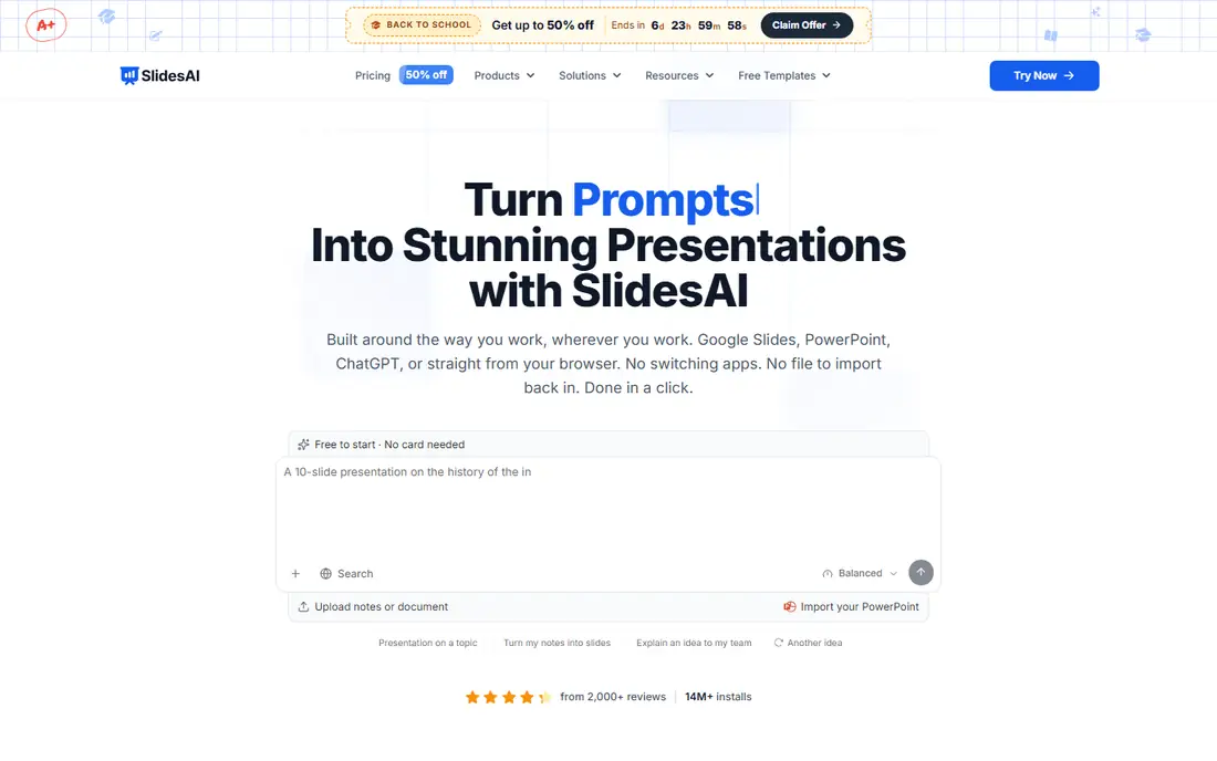 SlidesAI homepage