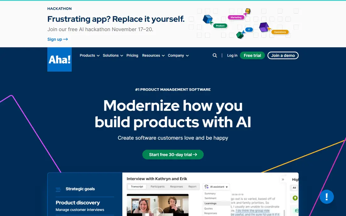 Aha Roadmaps homepage