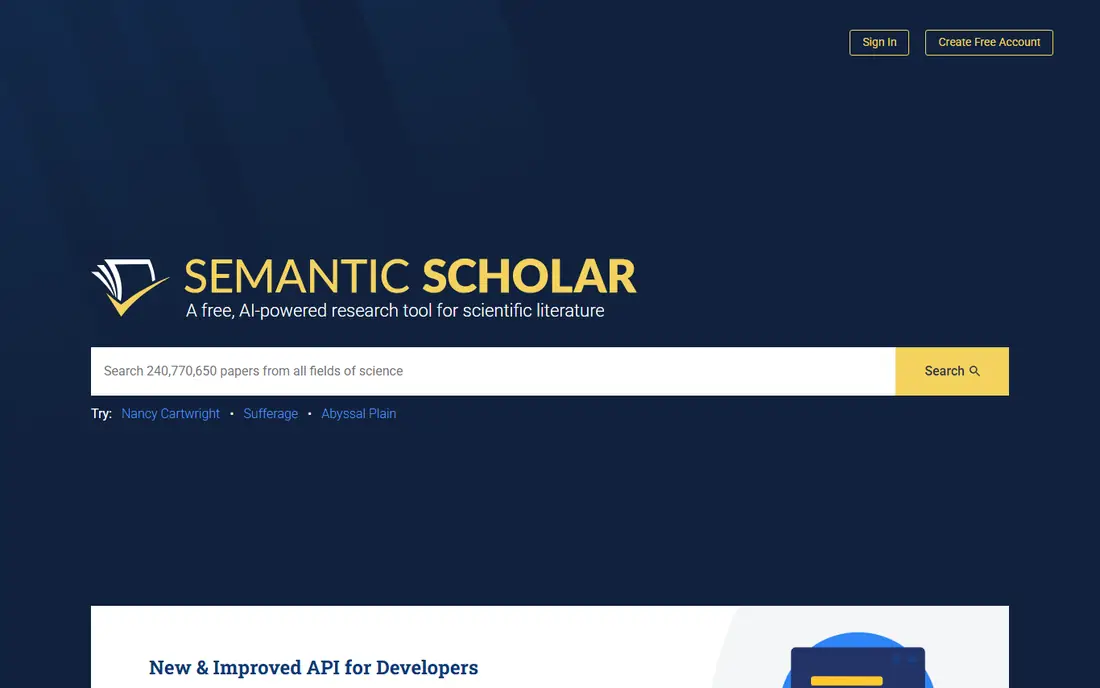 Semantic Scholar homepage