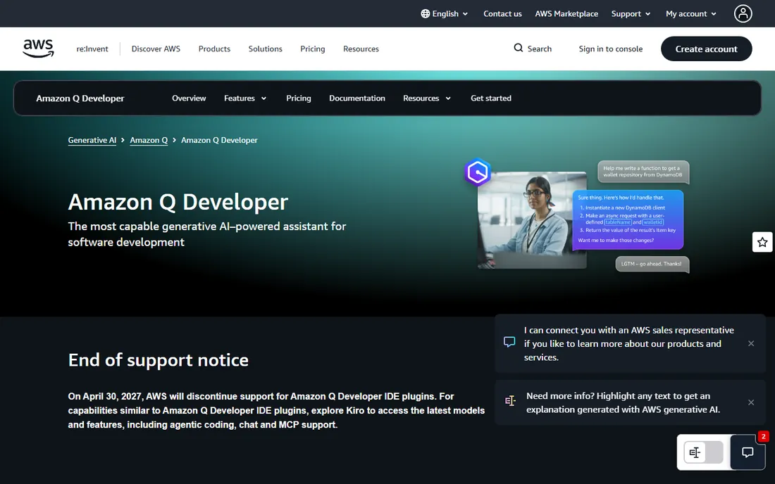 Amazon Q Developer homepage