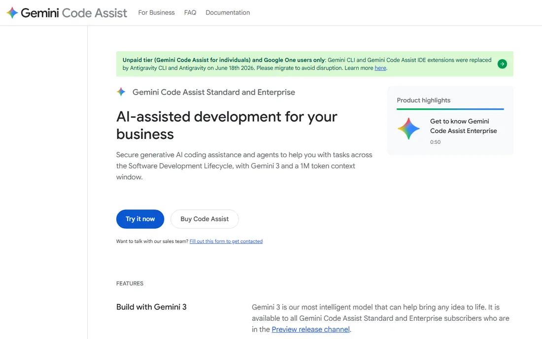Gemini Code Assist homepage