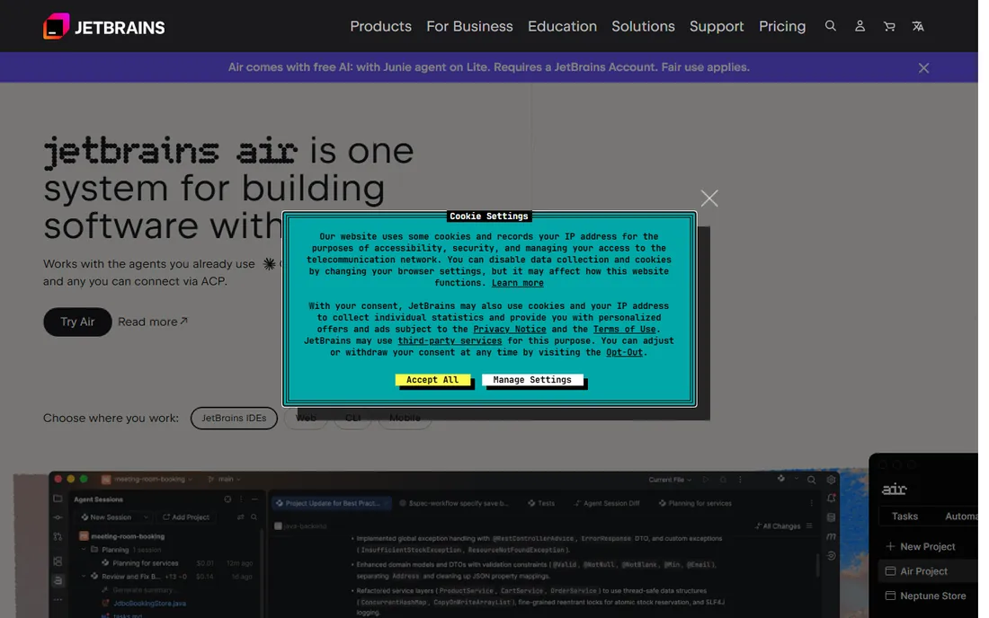 JetBrains Air homepage