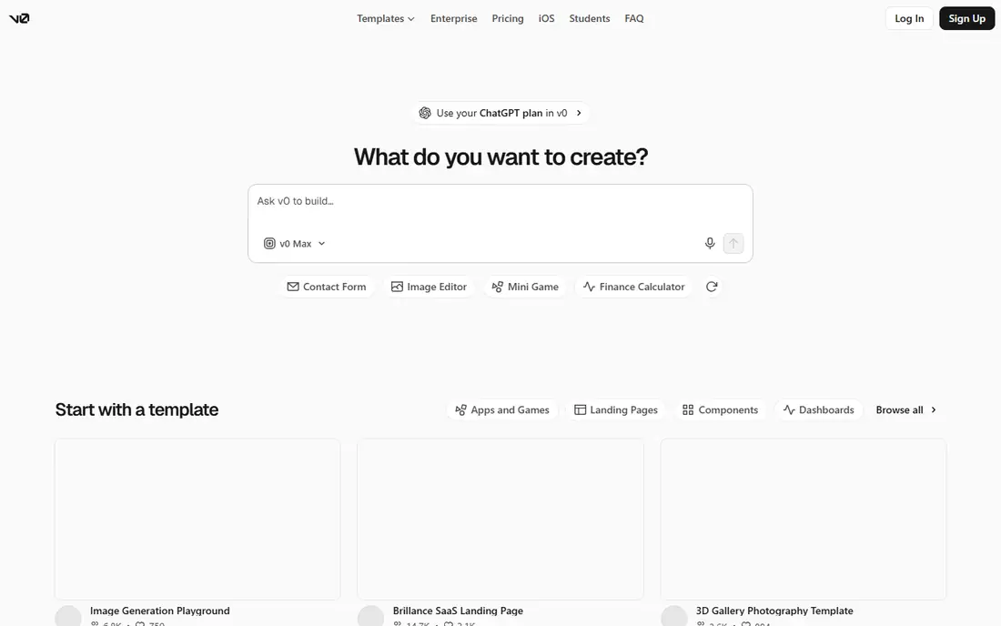 v0 homepage