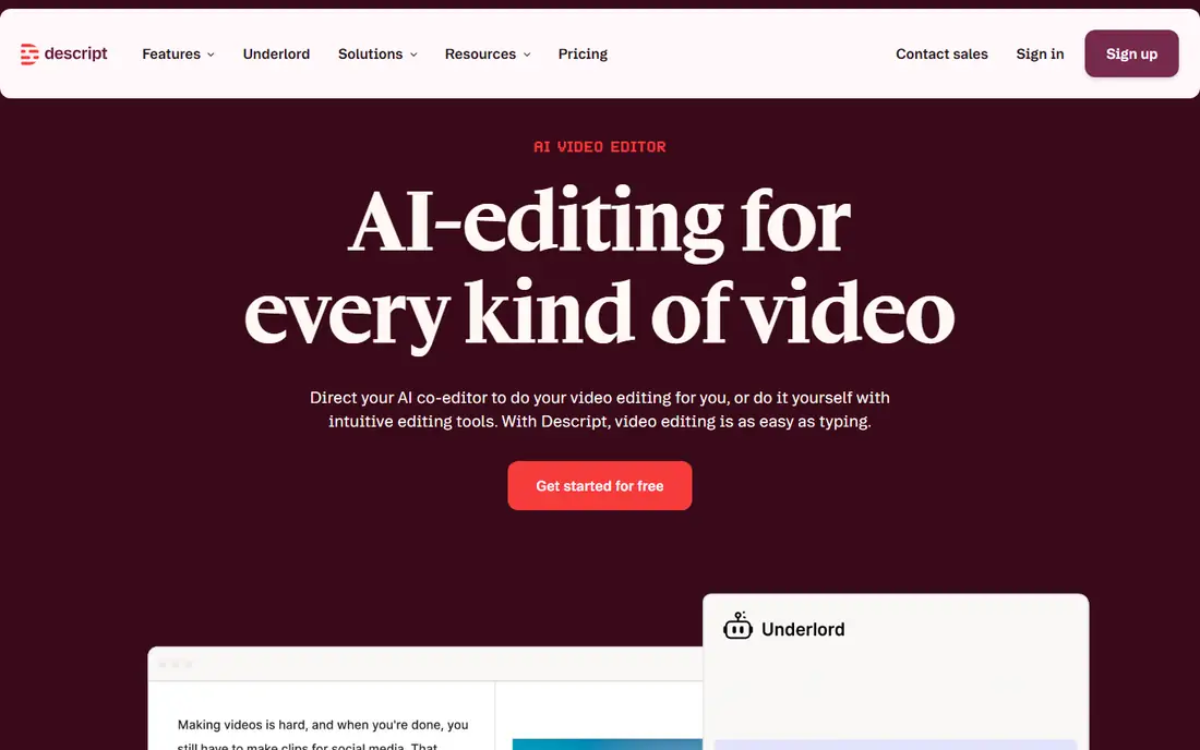Descript homepage