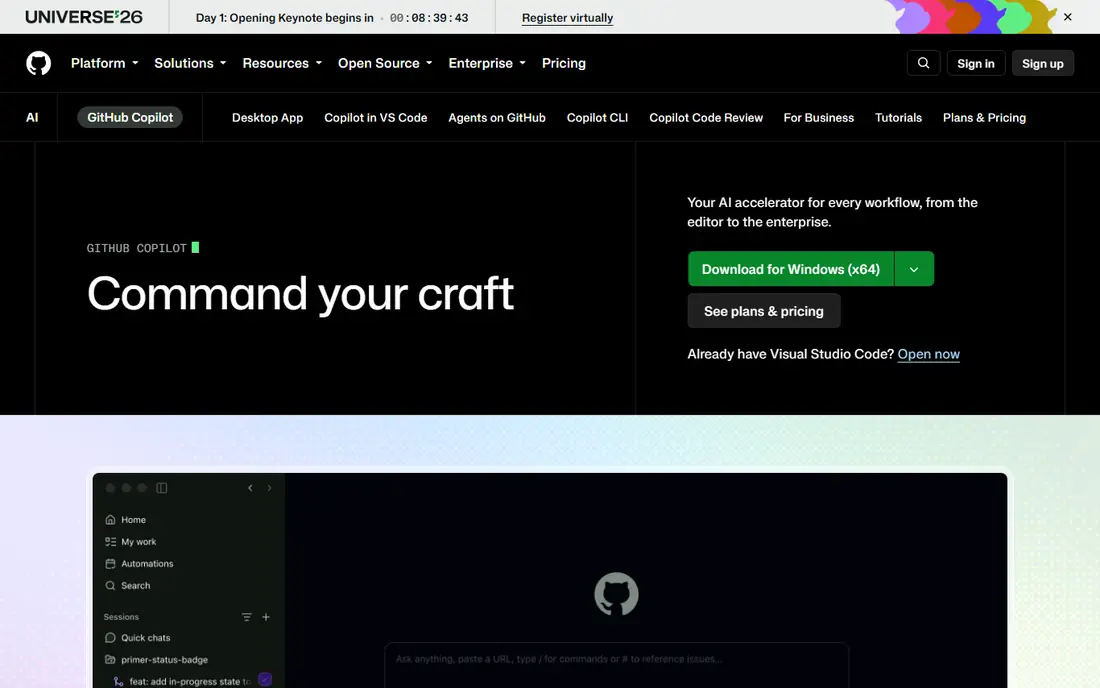 GitHub Copilot homepage