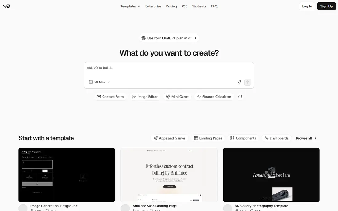 v0 homepage