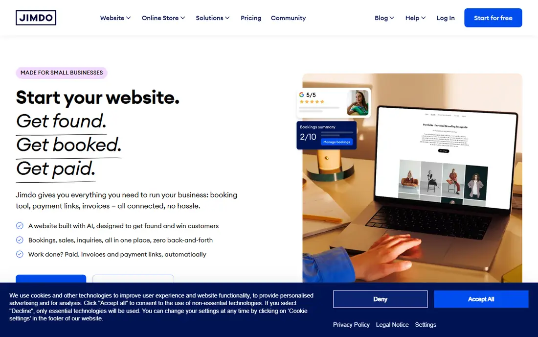 Jimdo homepage