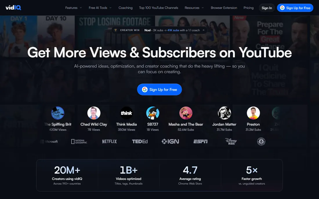 VidIQ homepage