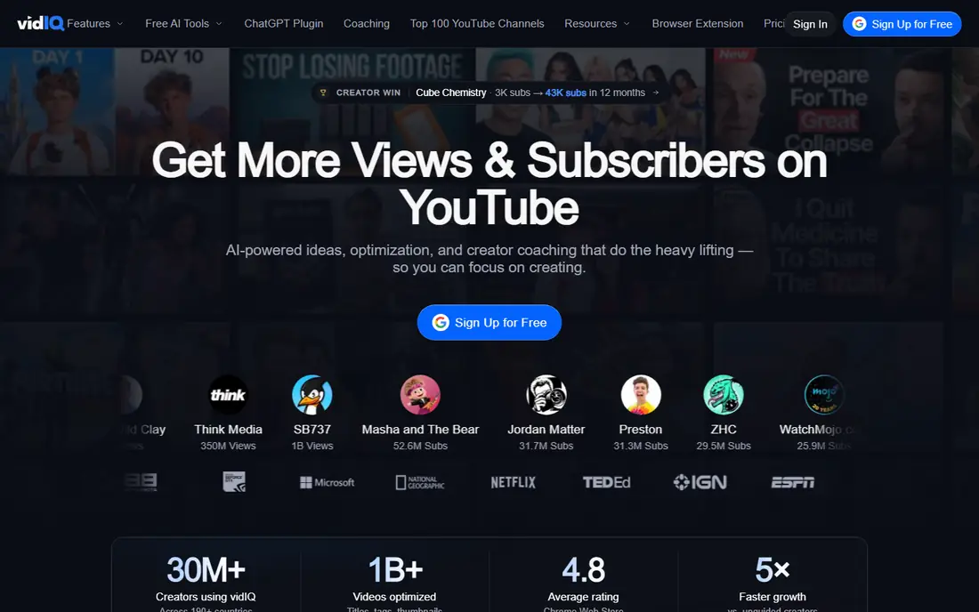 vidIQ homepage