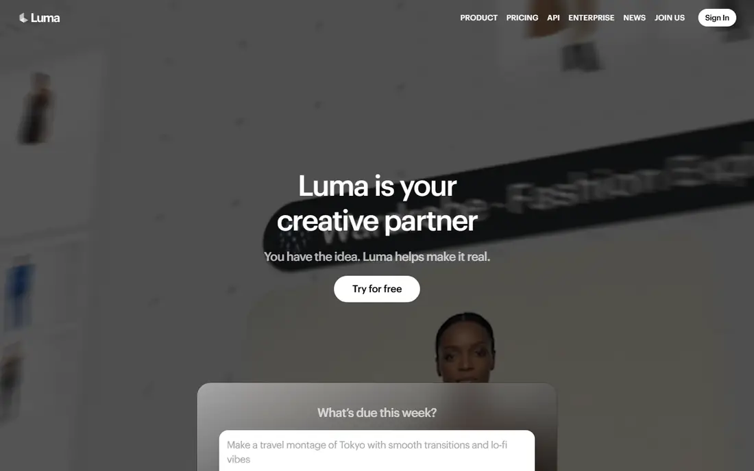 Luma Dream Machine homepage