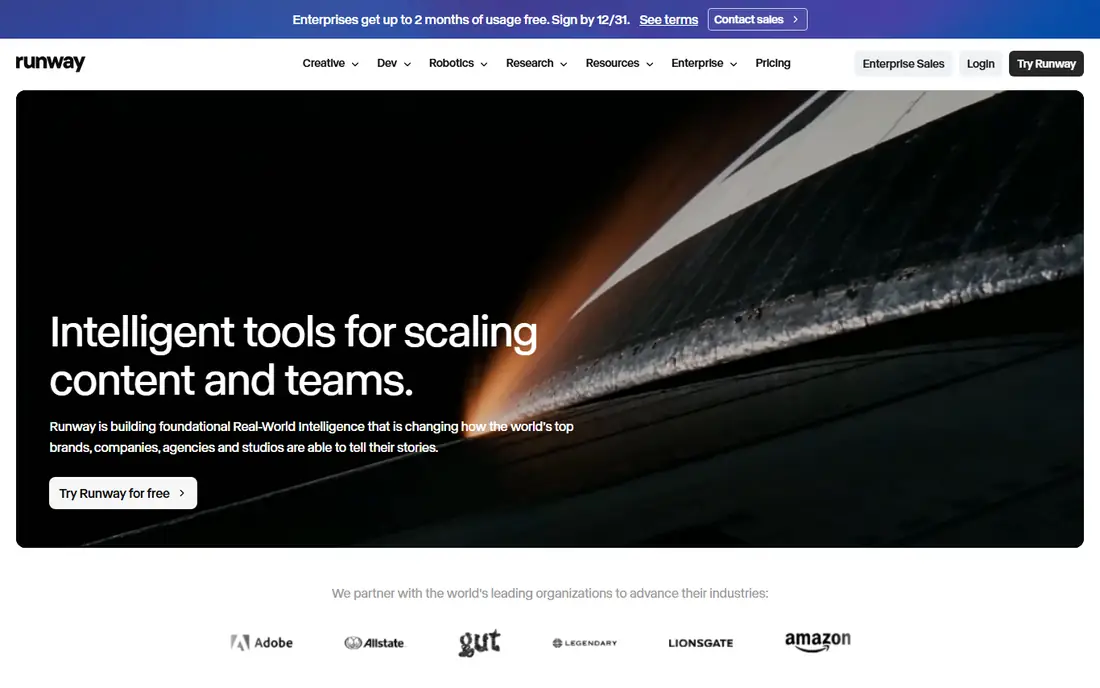 Runway homepage